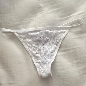 Elegant White Lace Thong